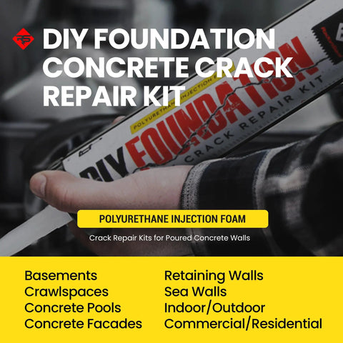 DIY Foundation Crack Repair Kit With 10 Ft Low Viscosity Urethane Sealant for Crawl Spaces and Concrete Basement Walls
