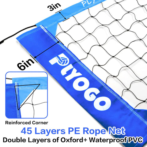 Close-up of Heavy Duty Backyard Pro Grade Volleyball Net Set With Portable Aluminum Poles And Anti Sag Design, PVC construction.
