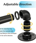 Heavy Duty 7 Ft Metal Industrial Pipe Stair Handrail In Glossy Black Finish adjustable fitting components diagram