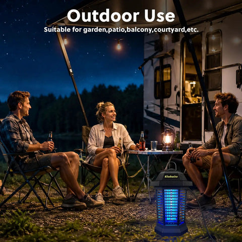 Outdoor Bug Zapper And Mosquito Killer For Patio And Backyard, 4200V Electric Fly Trap With Blue Violet Light in camping setup