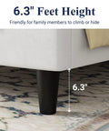 Full Size Velvet Upholstered Bed Frame With Channel Tufted Headboard And Heavy Duty Wooden Slats Platform Bed Base No Box Spring Required Easy Peasy Assembly height detail showing 6.3 inch leg.