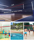 Heavy Duty Outdoor Volleyball Net 32X3FT Net Only With All Weather HDPE UV Treated Stainless Cable Reinforced Borders and Waterproof Nylon Coated Edges in use.