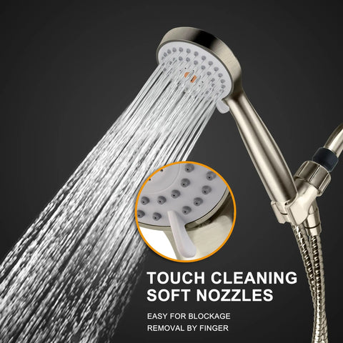 High Pressure Handheld Shower Head With Powerful Spray To Beat Low Water Pressure Multi Function Modes 79 Inch Hose Brushed Nickel Finish