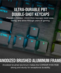 Close-up of Ultimate Optical Mechanical Gaming Keyboard showing ultra-durable PBT double-shot keycaps and anodized aluminum frame.