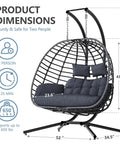 Two Person Outdoor Double Egg Swing Chair With Stand For Patio Or Garden Weather Resistant Hanging Hammock With Cushions Durable And Sturdy Dark Grey Ideal For Cozy Sunset Lounging