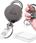 Close-up view of Two Pack Heavy Duty Metal Retractable Badge Holder Reels With Belt Clip And Waterproof Vertical Clear ID Card Holder Plus Two Extra