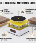 Heavy Duty Mini Disc Sander Runs Butter Smooth At 10000 Rpm Adjustable Bench Grinder For Wood And Metal With Two Sanding Pads on workspace.