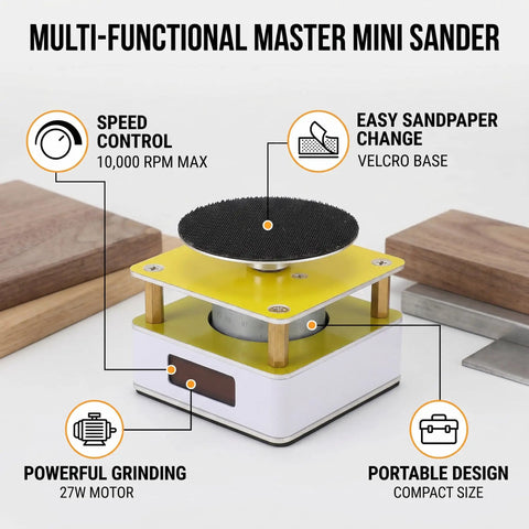 Heavy Duty Mini Disc Sander Runs Butter Smooth At 10000 Rpm Adjustable Bench Grinder For Wood And Metal With Two Sanding Pads on workspace.