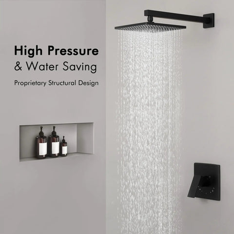 Matte Black Shower Faucet Set With Valve And Rain Shower Head No Fuss All In One Pressure Balance Shower System Easy Install Kit