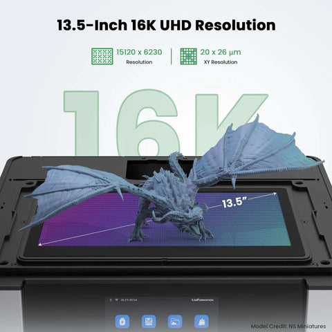 GK3 Ultra 13.5 Inch Resin 3D Printer With 16K LCD High Resolution displaying dragon model print
