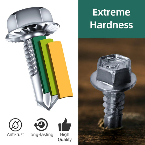 Heavy Duty Hex Head Self Tapping Screws 25 Pack 12 X 3/4 Inch Zinc Flanged Diamond Point showing extreme hardness features