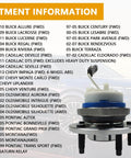 Fitment chart for 2pc Front & Rear Wheel Hub Bearing Assembly for 2000-2013 Chevy Impala and related models, ABS sensor