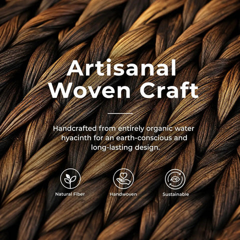 Texture detail of natural water hyacinth wicker from "Natural Water Hyacinth Wicker Storage Baskets With Lids Set Of 2 Handwoven Organizer Bins For Living Room Or Bedroom, Eco Friendly Rustic Decor And Easy Grab Storage Solution."