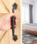 10 Inch Heavy Duty Barn Door Pull Handle Matte Black Solid Metal Sliding Door Hardware installed on wooden door