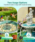 Go To Solar Fountain Pump With Battery Backup For Bird Bath And Garden, 8.5W panel in use creating water spray and stream