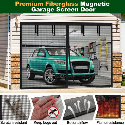8x7 Ft Magnetic Garage Screen Kit For A Single Car Opening Keeps Bugs Out With Heavy Duty Fiberglass Mesh Easy Install Net Cover