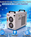 Heavy Duty Industrial Water Chiller With Six Liter Cooling Tank And Zero Point Nine Horsepower Pump To Keep CO2 Laser Engravers Locked In And Cutting Clean On The Shop Floor, featuring cooling fans and energy-efficient design.