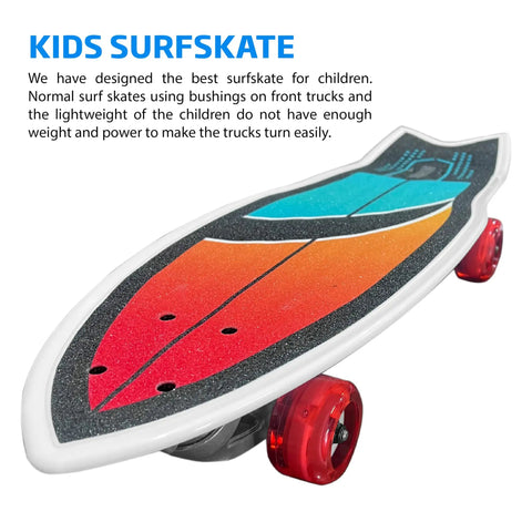 Kids Surfskate Board With Front Caster Trucks For Easy Turns And Big Pumping Power with colorful graphic grip tape