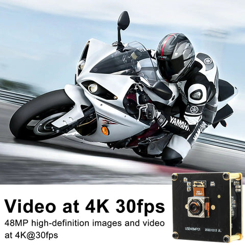 Motorcycle racing image with insert of an Ultra HD 48MP USB Camera With Fast Autofocus For Laser Engravers And Machine Vision.