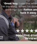 Person placing 25oz Collapsible Travel Water Bottle With Leakproof Flip Top Lid BPA Free in backpack with 5-star reviews