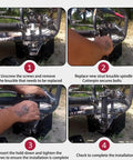 Installation steps for Right Hand Steering Knuckle Spindle For Go Karts Compatible With KT196 CK196 T KT194 196cc 6.5 HP Gas Powered Models Replacement Quad Part For Steering Linkage And Suspension displayed in four panels.