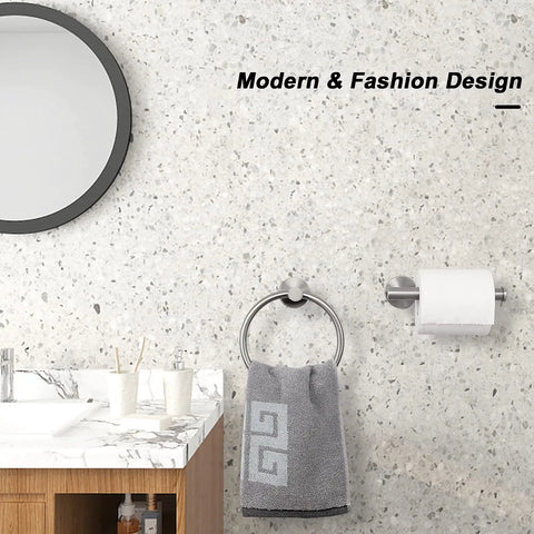 Two Piece Bathroom Hardware Set With Towel Ring And Toilet Paper Holder In Brushed Nickel Stainless Steel Wall Mounted, modern design