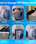 Step-by-step guide for installing 45 Water Panel Humidifier Filter Replacement For 400 Series Humidifiers with six panel images.