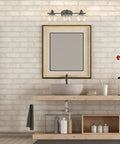 26 Inch 3 Light Traditional Schoolhouse Vanity Light With Clear Glass Shades In Gray Finish over bathroom sink