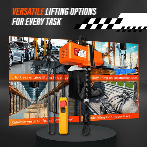 Heavy Duty 1100 Lbs Electric Chain Hoist With 120V Winch And 5ft Wired Remote, lifting engine and construction materials.