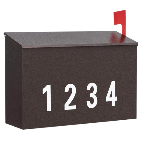 Wall Mount Mailbox With Flag Kit And 0 To 9 Number Stickers, Galvanized Steel Built Tough Rust Proof Outdoor Post Box In Bronze Finish