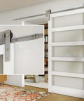 8ft Sliding Barn Door Hardware Kit With Double Rails 4ft Each Satin Nickel Stainless Steel Track For 48 Inch Wide Doors