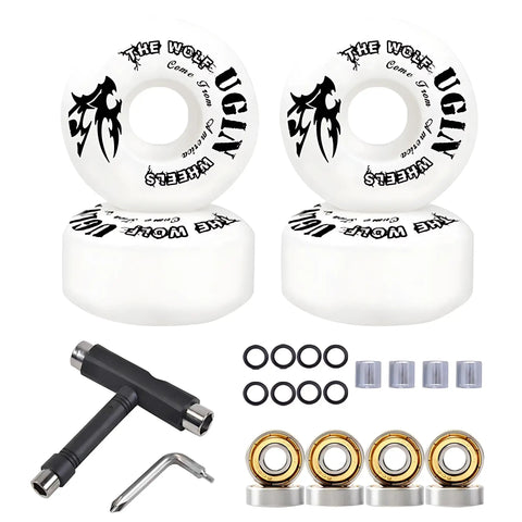 52mm 95A White Skateboard Wheels With Comprehensive Tool Kit Bearings Washers Spacers All In One Street Freestyle Setup