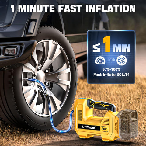 Cordless Tire Inflator With Digital Pressure Gauge, 160 PSI Portable Handheld Air Pump for On The Go Inflation next to car tire