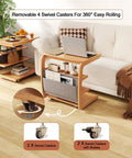 C Shaped Rolling Side Table With Wheels Solid Wood 4-In-1 Adjustable Desktop Compact Under Sofa Or Bed Perfect Small Rolling Desk