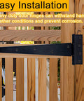Heavy Duty 12 Inch T Strap Hinges 4 Pack With Screws Rustproof Metal Installed on Wooden Gate