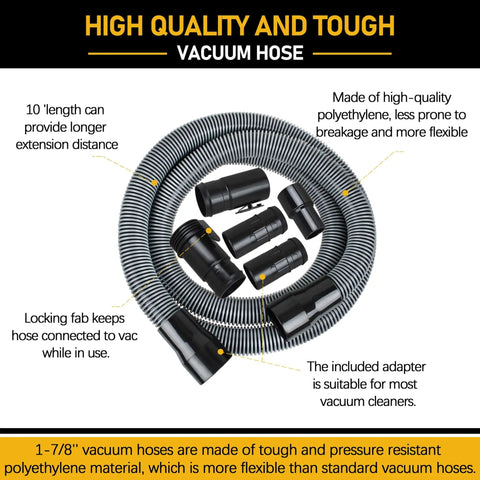 10ft Heavy Duty 1-7/8 Inch Wet Dry Vacuum Hose And Accessories Kit Compatible With Ridgid And Craftsman Vacs includes adapters