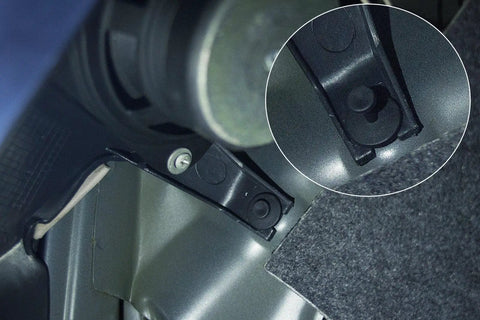 Close-up of installed 102 Piece Auto Push Pin Rivet Kit 6 In 1 6.3mm 8mm 9mm 10mm Rivets Expansion Screws on car panel