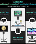Ultra HD 2160P HDMI Digital Microscope With 10.1 Inch LCD Display, Three Lens Kit For Soldering, Coins, Plants, Stones And Biological Slides, Magnification Ranges 60-240X, 18-720X, 1560-2040X Up To 2000X.