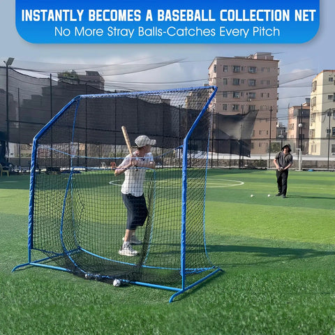 7x7 FT Baseball Softball Hitting Cage With All Angle Containment Metal Frame Elevated Base Central Target Pocket for Batting