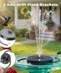 Three Point Five Watt Solar Fountain Kit For Bird Bath And Garden Pond Upgraded 2026 Model With Three Fixed Brackets spraying water