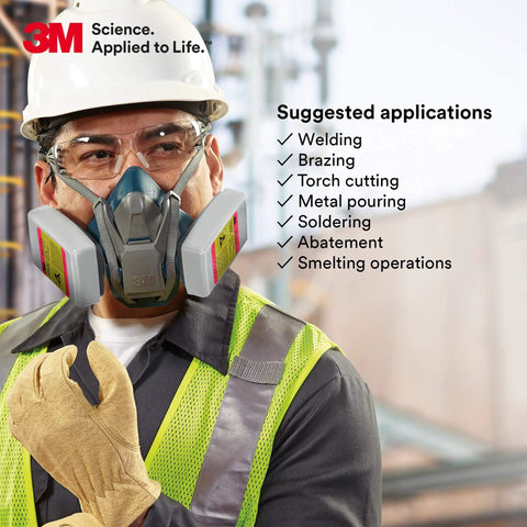 Worker using P100 Respirator Cartridges for Welding, Soldering, Torch Cutting, NIOSH Approved, Case of 30 Pairs