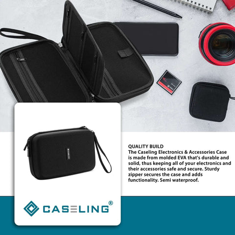 Kickass Shockproof Eva Travel Organizer For Power Banks And Cables Beast Mode Tech Essentials Pouch With Secure Wrist Strap Compact Electronic Gadgets Storage Case Black opened to show interior organization compartments.