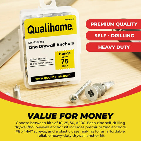 Heavy Duty Zinc Self Drilling Drywall Anchor Kit With Screws Dead Simple Mounting For Hollow Walls Straight Forward Install Zero Sweat Prep Work Smooth Home Fixes 10 Pack