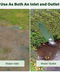 Green 4 Inch Angled Yard Drain Grate For Sump Pump Discharge And Downspout Extensions Yard Drain Emitter shown as inlet and outlet