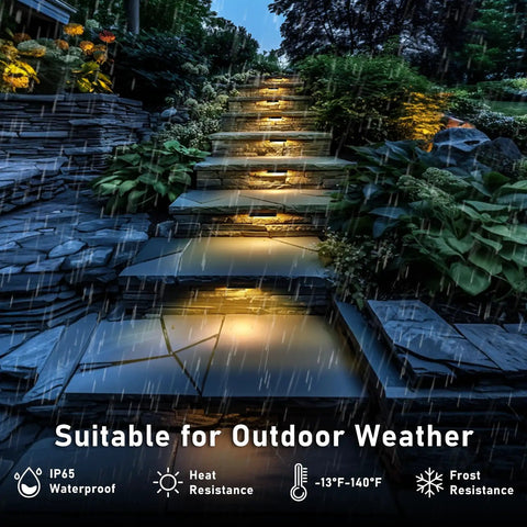 Outdoor steps illuminated by 8 Pack 7 Inch Retaining Wall Lights 5W LED Hardscape Lighting IP65 Waterproof 12V AC DC Low Voltage Step