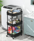3 Tier Plastic Rolling Utility Cart With Handle For Office Kitchen And Living Room, Multifunctional Storage Trolley On Wheels, in laundry room