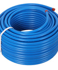 Heavy Duty 1/2 Inch Blue Air Compressor Piping Tube 200 Foot Hose Kit coiled and secured for easy installation in workshops.