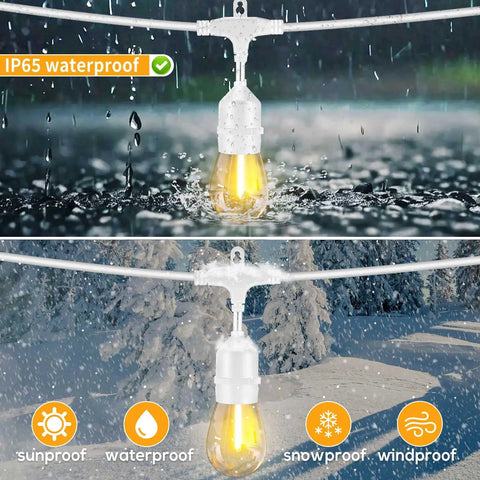 Go To Outdoor String Lights 100Ft With 32 Dimmable Shatterproof 1W Bulbs weatherproof in rain and snow settings
