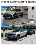 Hella Reliable 21 Foot J1772 EV Extension Cord 50 Amp Level 2 Electric Vehicle Charging Cable used indoors and outdoors with cars.