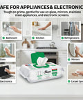 Image showing XL All Purpose Cleaning Wipes 100 Count No Streak Natural Vinegar And Baking Soda Formula used on various surfaces.